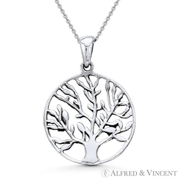 Tree-of-Life Religious Charm Rustic-Finish Oxidized .925 Sterling Silver Pendant - Picture 1 of 1